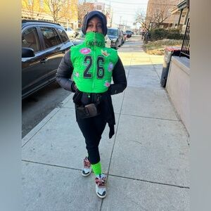 Women's Green and Black Custom Made Philadelphia Eagle Puffer Vest
